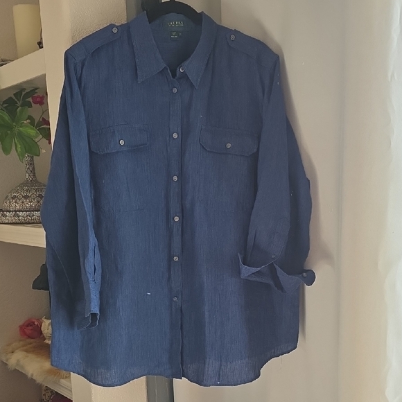 LRL Ralph Lauren Blue Button Down Linen Shirt 2x - Picture 2 of 11